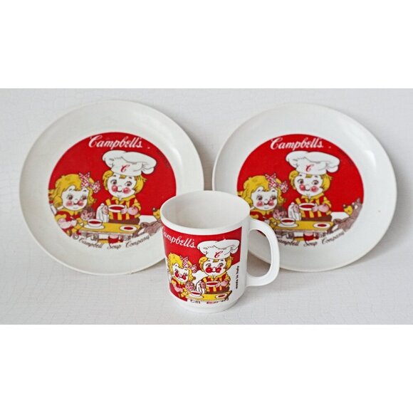 3 Piece Vintage Campbell Soup Kids Child's Play Dishes - Picture 1 of 5